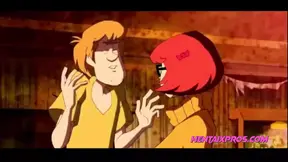 Cartoon Velma offers a blowjob to Shaggy