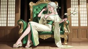 Silver-haired Shrine Maiden Secrets! Languidly Reclining in a Red Corridor, Her Bare Shoulders and Lush Thighs Exposed