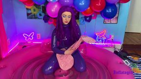 Purple Latex Alien Babe Cums With Her Inflatable Cock