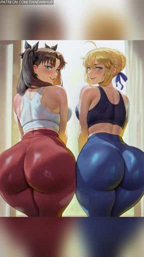 Saber &amp; Rin Tohsaka Tight Leggings Workout Bounce - Fate