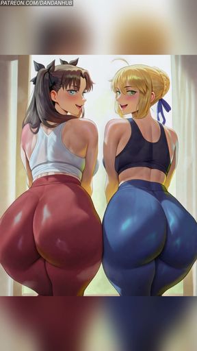 Saber &amp; Rin Tohsaka Tight Leggings Workout Bounce - Fate