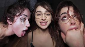 Teen submissive girl gets facial cum in her eyes after rough fucking