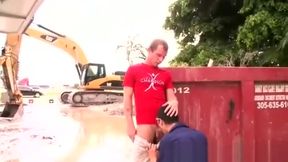 Gay guys having sex at a construction site