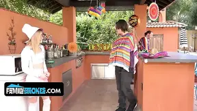 Quick! Suck My Dick Before Our Stepdad Takes His Blindfold off