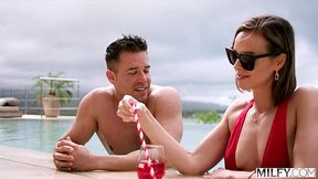 Poolside Passion: Glamorous MILF Forgets Husband, Rides Lover Hard