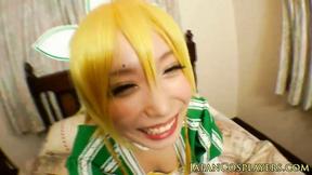 ”Japanese beautiful babe in a costume gets her sweet snatch railed”