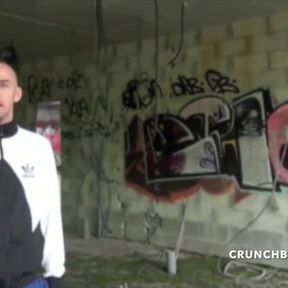 Young French slut used by 2 scally boys in ehxib outdoor place