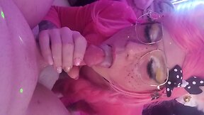 Femboy takes on two big loads: double cumming and swallowing
