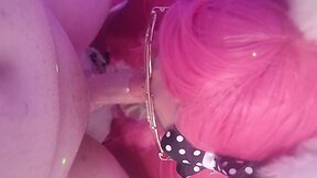 Femboy takes on two big loads: double cumming and swallowing