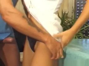 Skinny girl posing and spreading lips