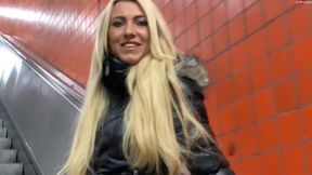 Blonde in Fur Hooded Jacket Enjoys Intense Outdoor Encounter