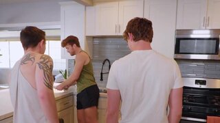 Two dominant lads are having their way with a twink