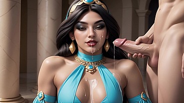 Princess Jasmine awaiting Aladdin's penis