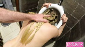 Horny boyfriend fucking girlfriend inside public toilet