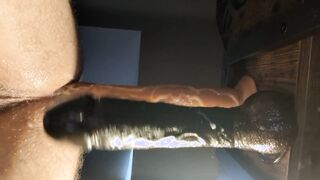 Dual ass fucking romping myself with 13 & ten inch fuck sticks on all 4s