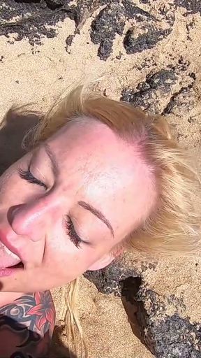 GERMAN BLONDE GIVES AN AMAZING OUTDOOR BLOWJOB ON THE BEACH   Clip 1