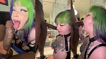 Goth Pawg Sucking & Riding MONSTER BBC Footjob Finish