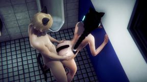 Yaoi Femboy - Midori Sucks off and Gets Fucked Against the Wall in a Public Restroom