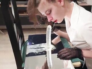 Ritzy Rain Takes A Deepthroat Exam On Top Of Mirror And Gets Mouth Drilled With O-Ring Throat Gag