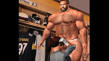 female reporter in football locker room