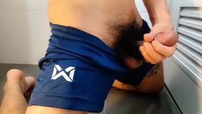 Navy Soccer Shorts Post Workout Musk Bathroom Long Gooning Denial Throbbing Cock No Cum