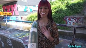 Redhead Yenifer Chacon has risky outdoor fuck for cash outdoors