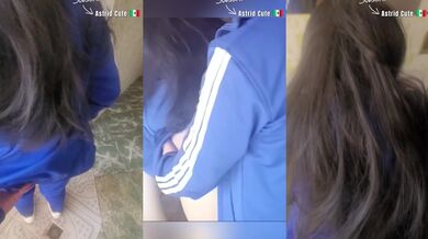 Big ass latina colegiala fucks in the bathroom while boyfriend watches
