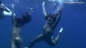 3 Hot Girls swim and have fun in the sea