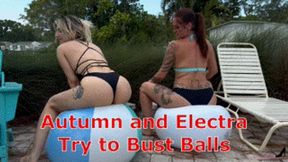 Autumn Bodell and Electra Try to Bust Balls - Inflatable Popping Challenge Beach Balls Ass Fetish Inflatables NonPopping Inflatables Struggling Legs WMV