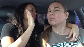 Hug with left hand and slap with right hand