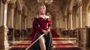Queen in White! Red &amp; Black Gown Princess on All Fours, Lips Parted for a Tease