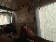 Having fun and get an orgasm in a campervan
