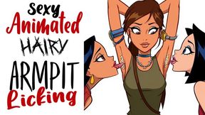 Sexy animated girl in green vest with hairy armpits getting her smelly pits licked