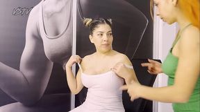 Helping my friend Shaira to exercise then we get a little horny and wet our pussies touching each other