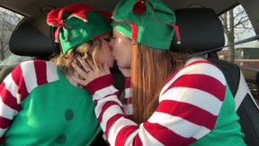 Nadia Foxx & Serenity Cox as Horny Elves cumming in drive thru with remote controlled vibrators / 4K
