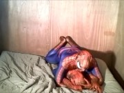 Spiderman humps and gasses his fake spiderman enemy