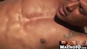 Handsome Latin bloke slobbers on big dick and rides it bare and hard