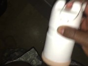 Black soldier fucks fleshlight toy vagina and cums