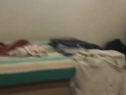 Risky wank & cum by window in hotel room