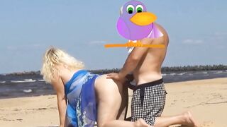 On the beach banged older milf inside the butt