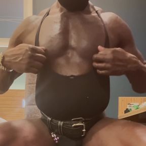 Black Muscle CD Heeled Slut Boots Prostate Wank