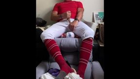 Baseball Player Jockdad87 Shoots a Load in Red Gear