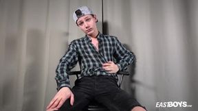 Slim teen boy strokes his big cock raw solo wank alone