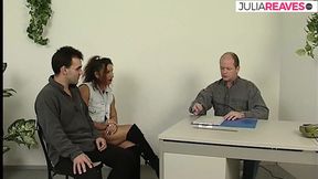 Sexy girl eats cum after fucking two monster cocks