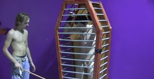 Caged boy wants his master to set him free and fuck him