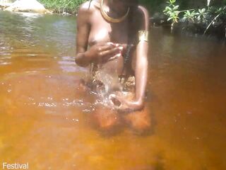 At the beach with a slim tribe wench