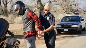 Lustful blonde police officer arrests a guy and touches his XXX bulge