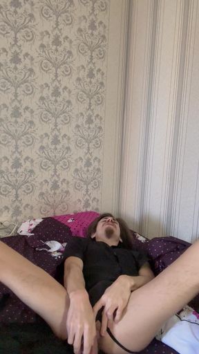 A young twink saw his wife's toy and decided to use a straight straight