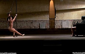 Ebony trainee dancing for master