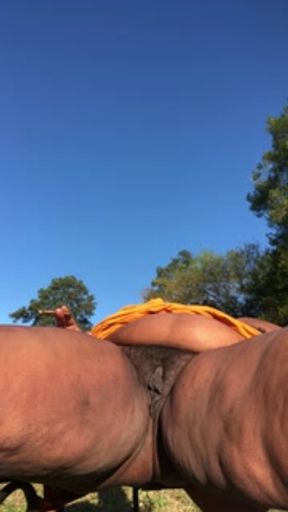 Backyard morning meditation with mommy’s pussy!
